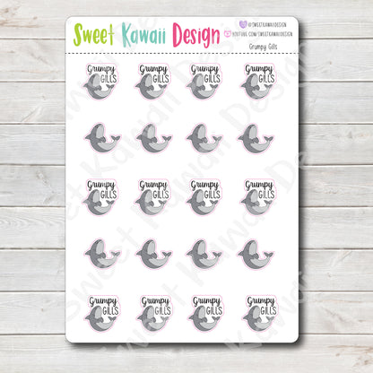 Kawaii Grumpy Gills Stickers