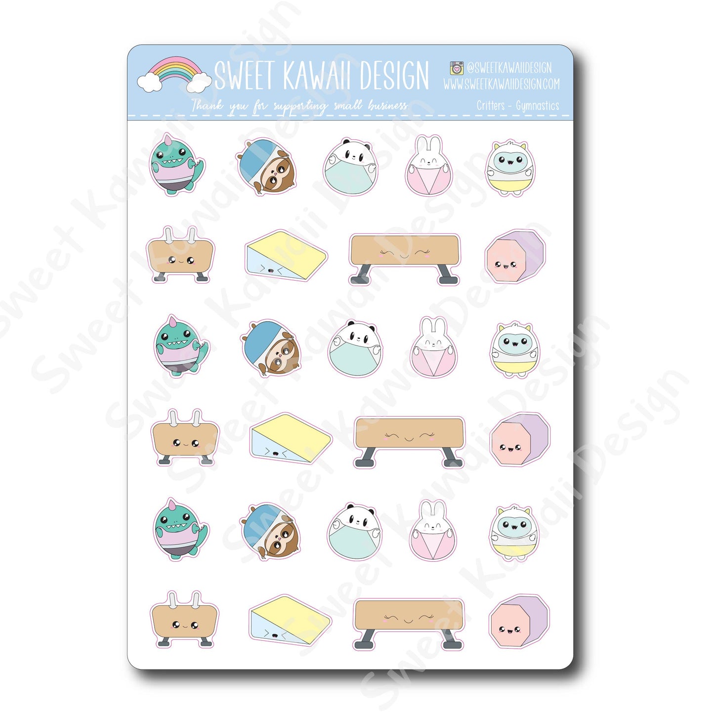 Kawaii Critter Stickers -Gymnastics