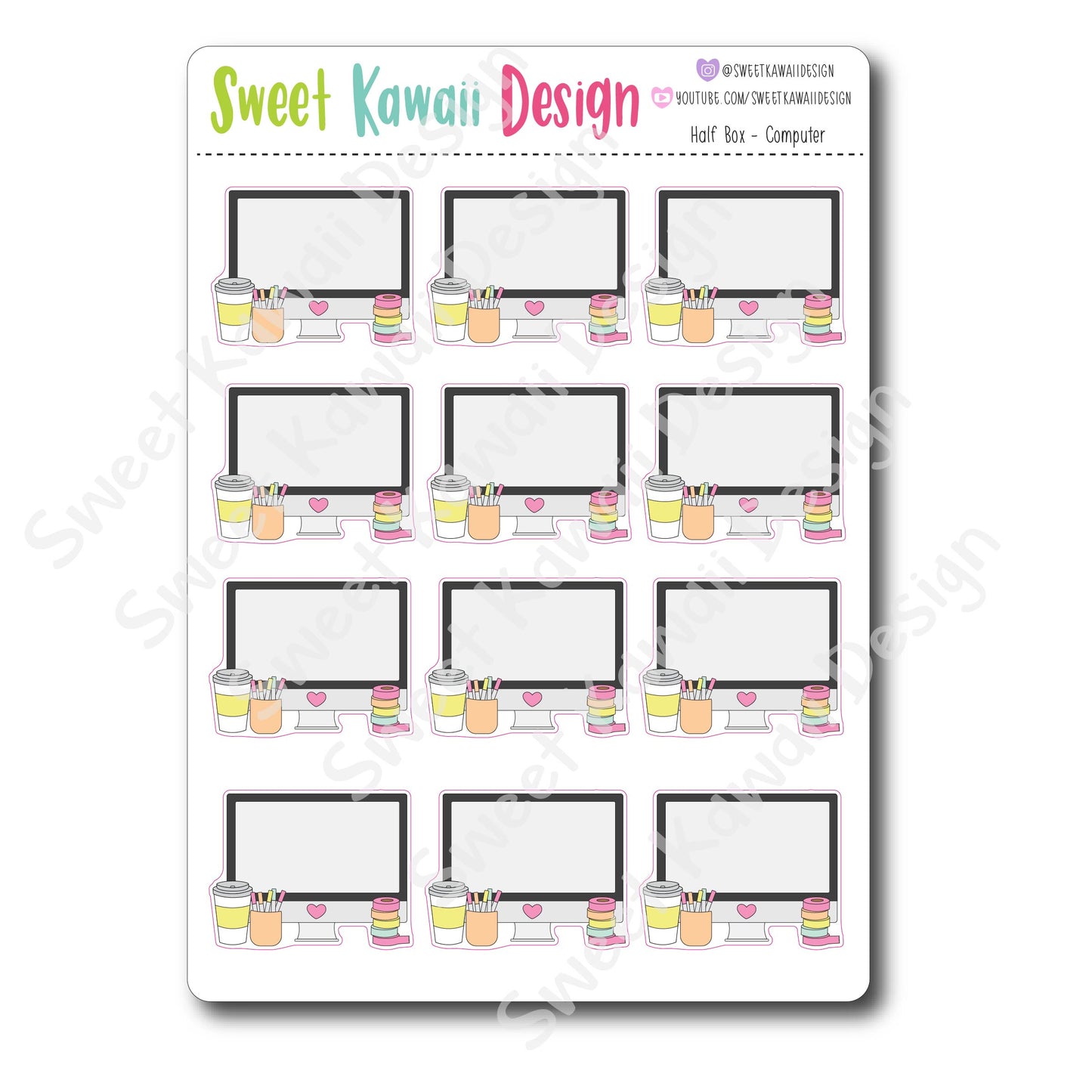 Kawaii Half Box Stickers - Computer