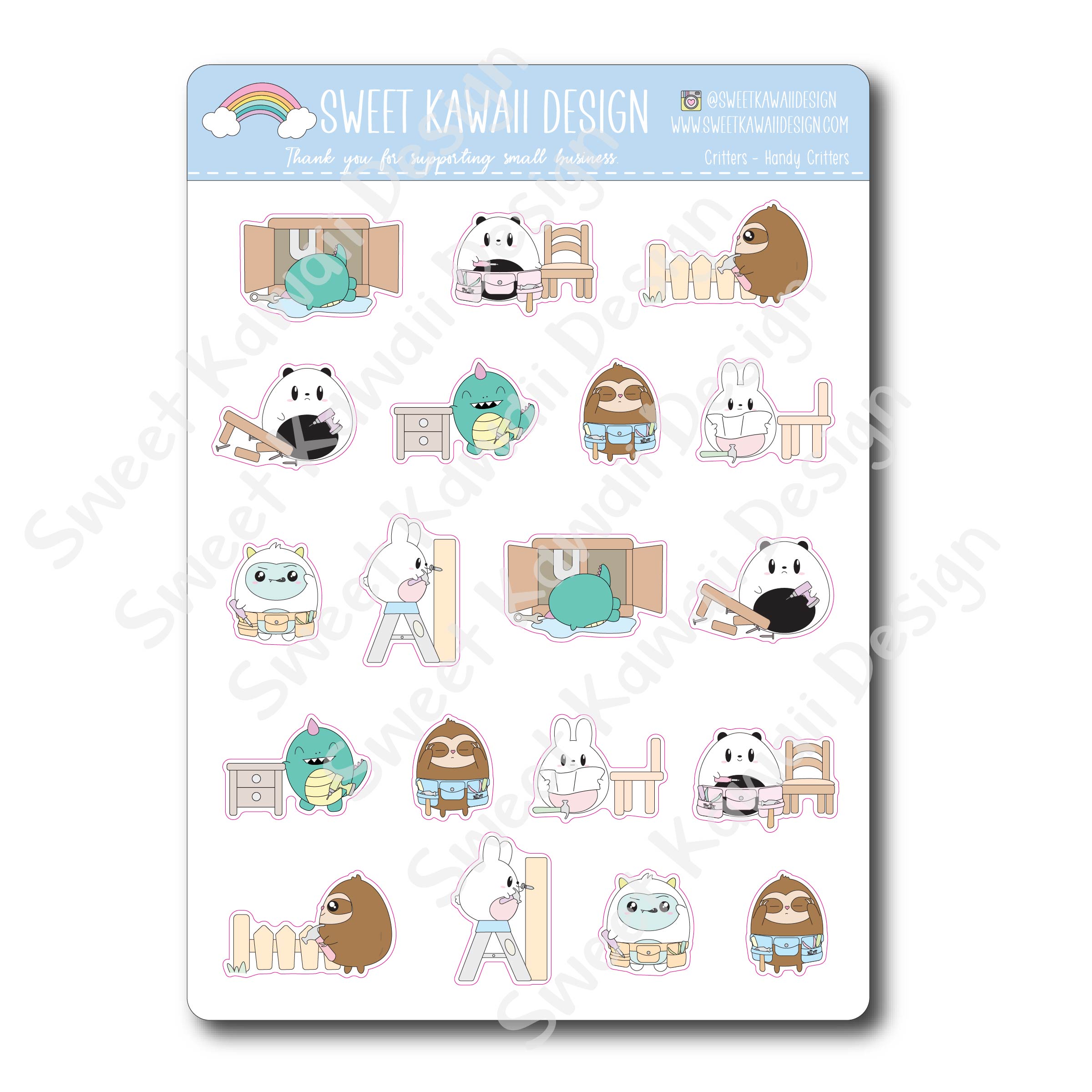 Kawaii Critter Stickers - Handy Critters