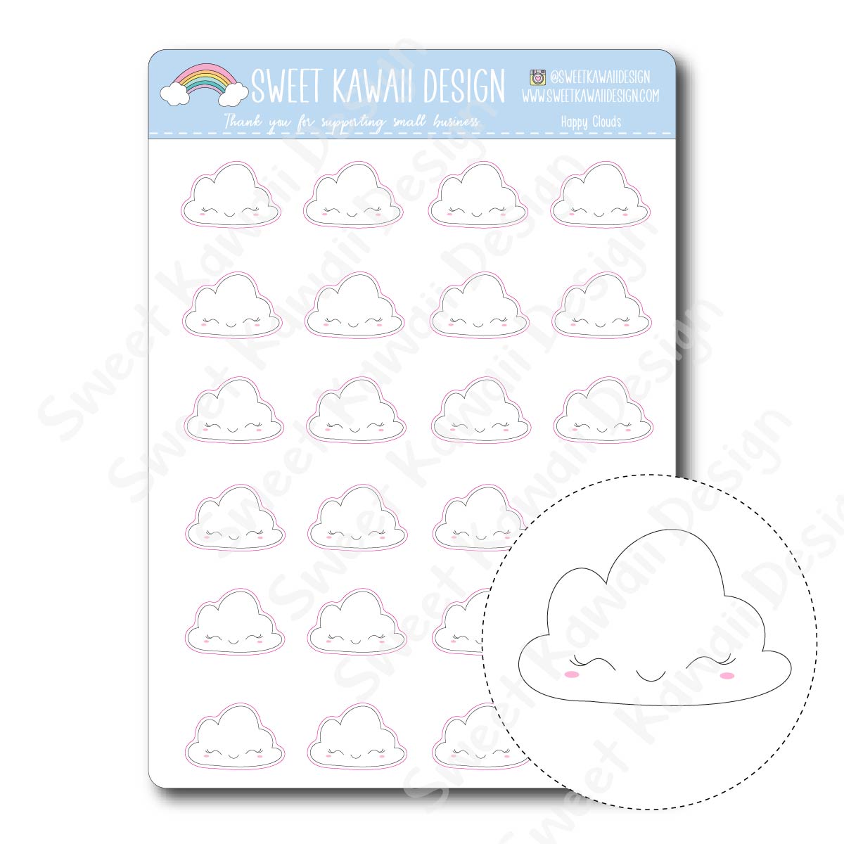 Kawaii Happy Clouds Stickers