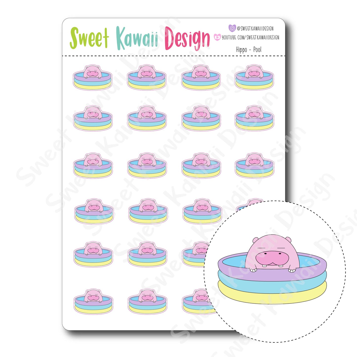 Kawaii Hippo Stickers - Pool