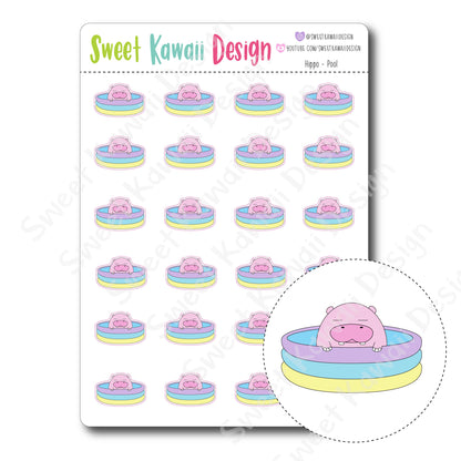 Kawaii Hippo Stickers - Pool