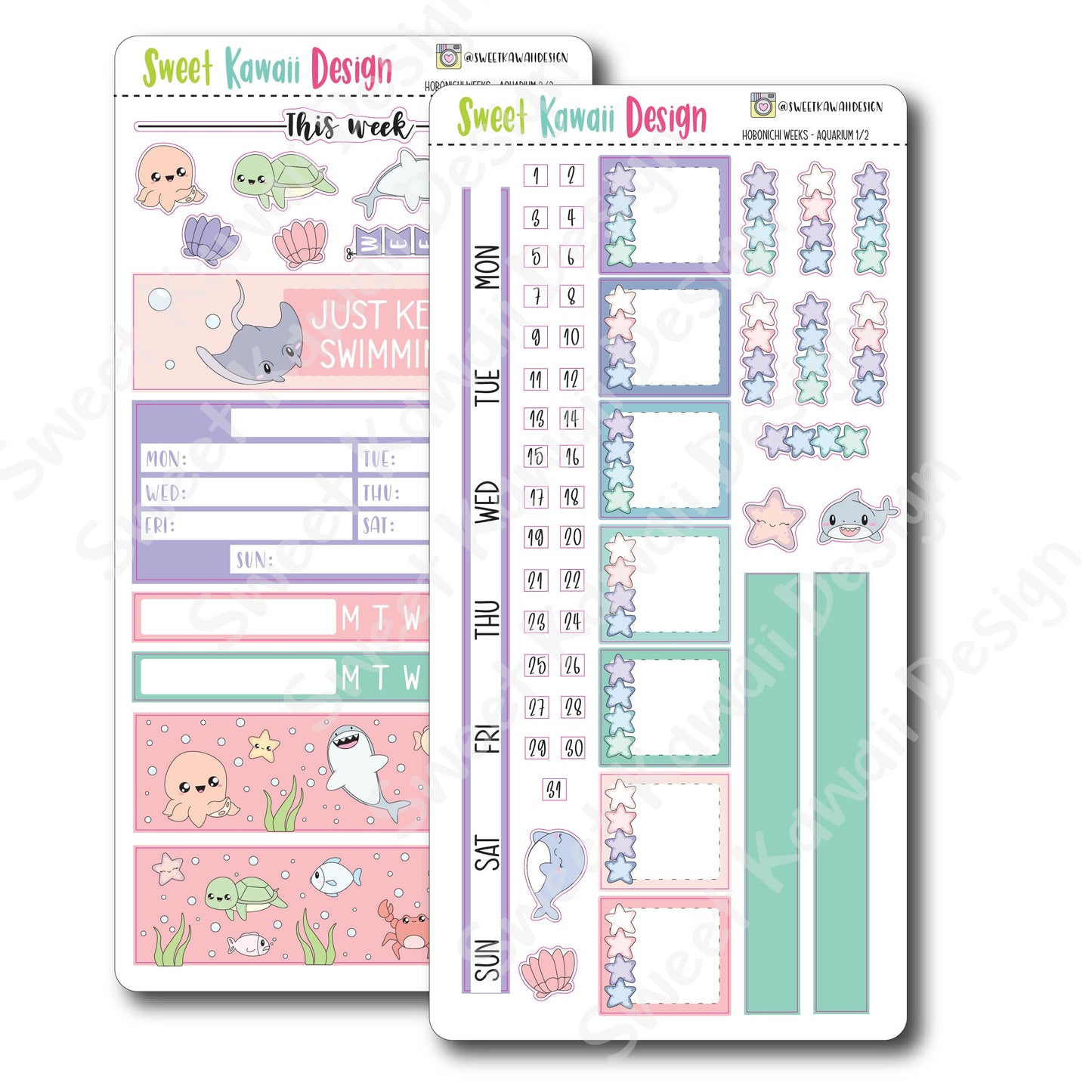 Kawaii Hobonichi Weeks Stickers - Aquarium