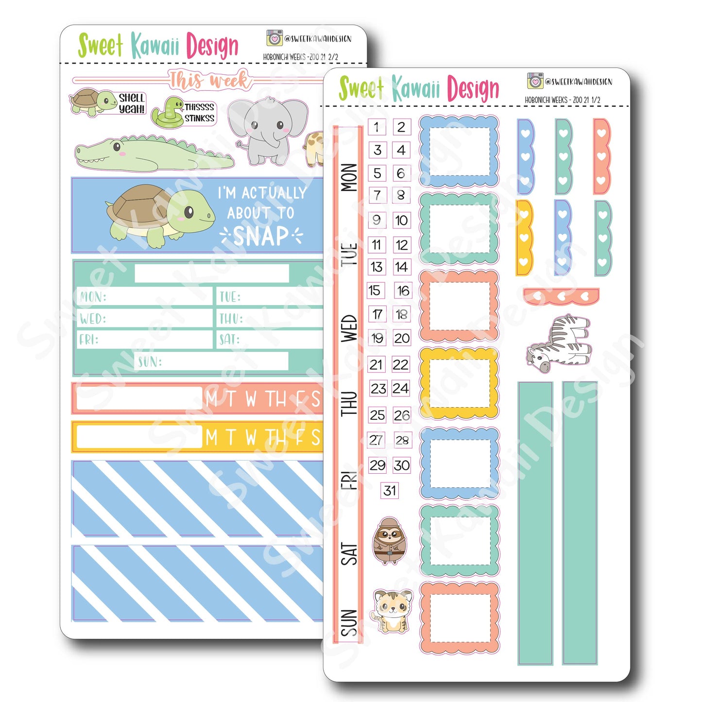 Kawaii Hobonichi Weeks Stickers - Zoo