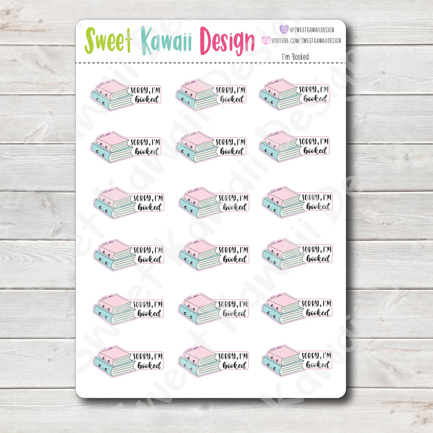 Kawaii I'm Booked Stickers