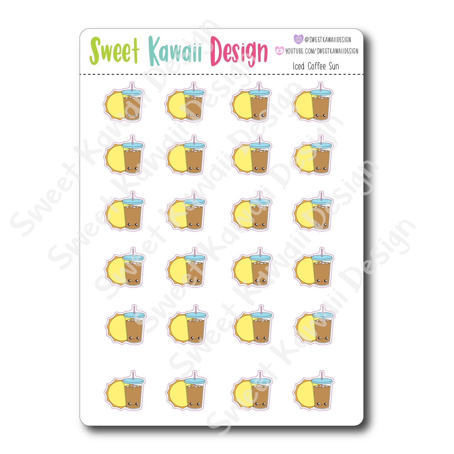 Kawaii Iced Coffee Sun Stickers