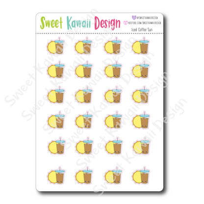 Kawaii Iced Coffee Sun Stickers