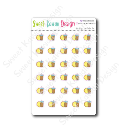 Kawaii Iced Coffee Sun Stickers