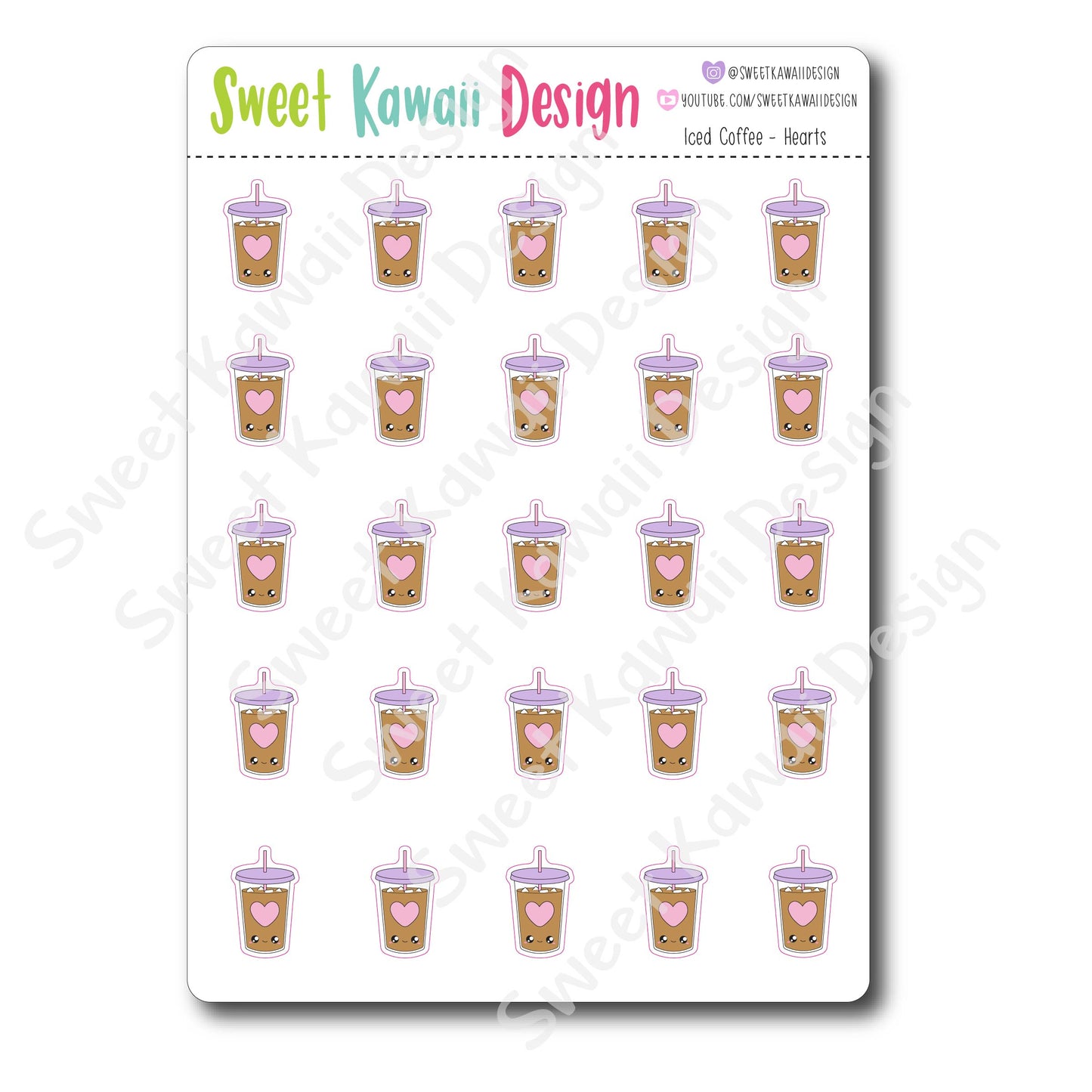 Kawaii Iced Coffee Stickers - Hearts