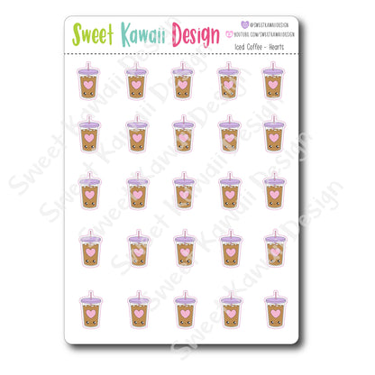 Kawaii Iced Coffee Stickers - Hearts