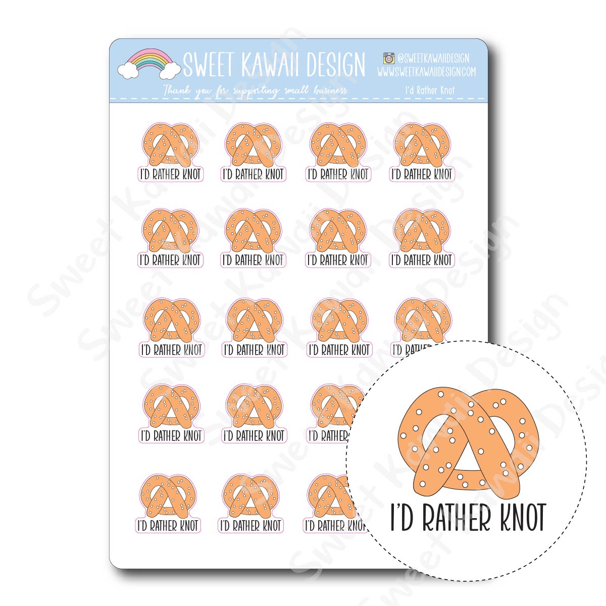 Kawaii I'd Rather Knot Stickers