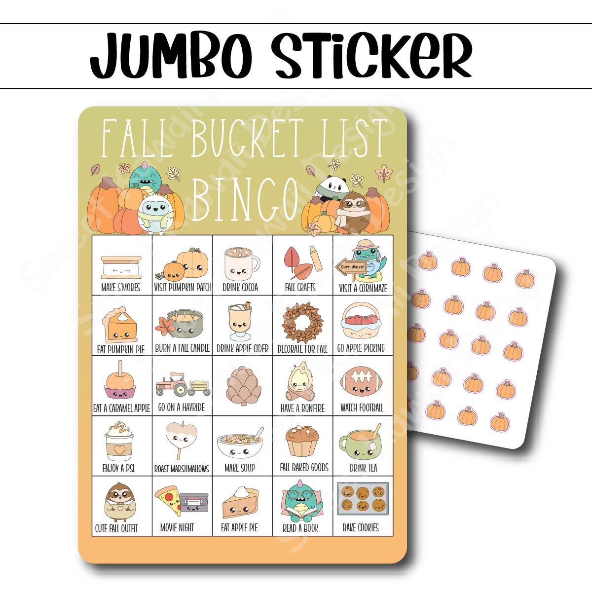 Kawaii Jumbo Sticker - Fall Bingo (5x7)