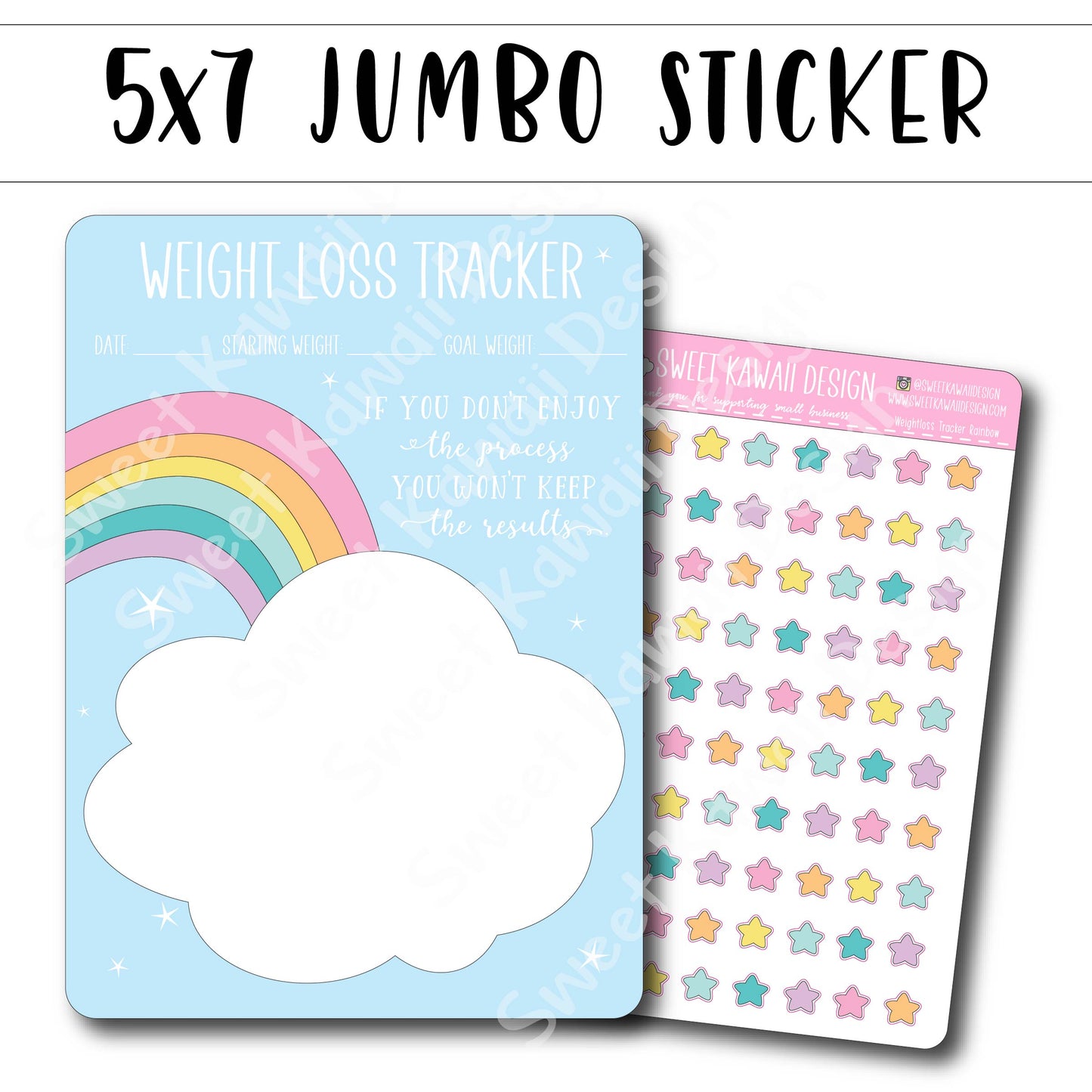 Kawaii Jumbo Sticker - 5x7 Weight Loss Tracker - Rainbow