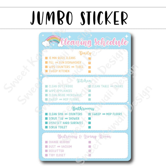 Kawaii Jumbo Sticker - 5x7 Cleaning Schedule (Rainbow)