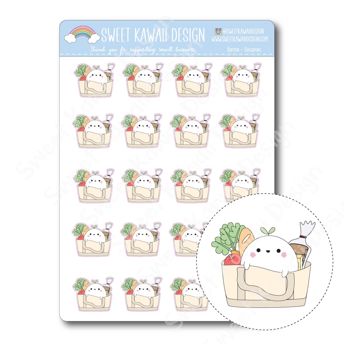 Konnie the Daikon Stickers - Groceries