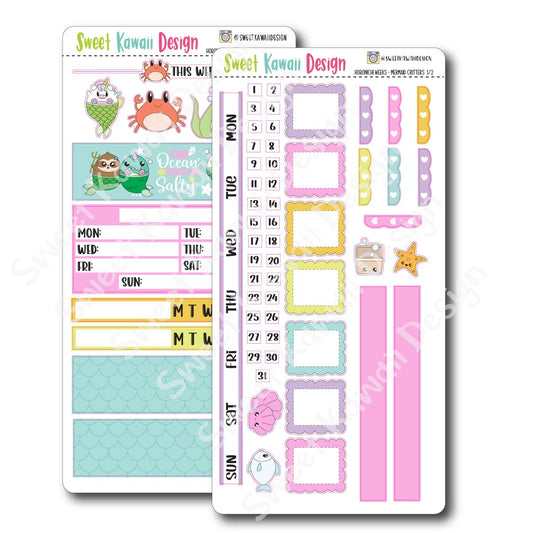 Kawaii Hobonichi Weeks Stickers - Mermaid Critters