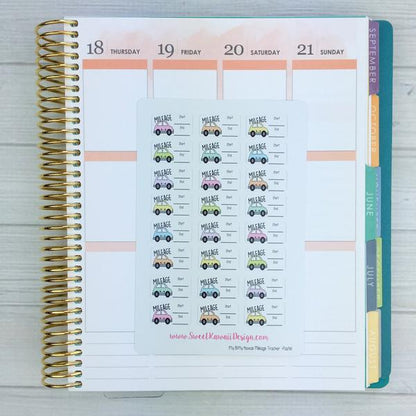 Kawaii Mileage Tracker Stickers - Pastel