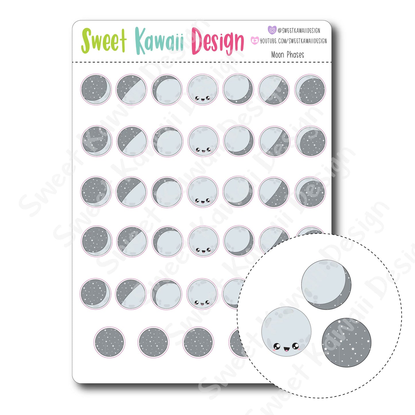 Kawaii Moon Phase Stickers