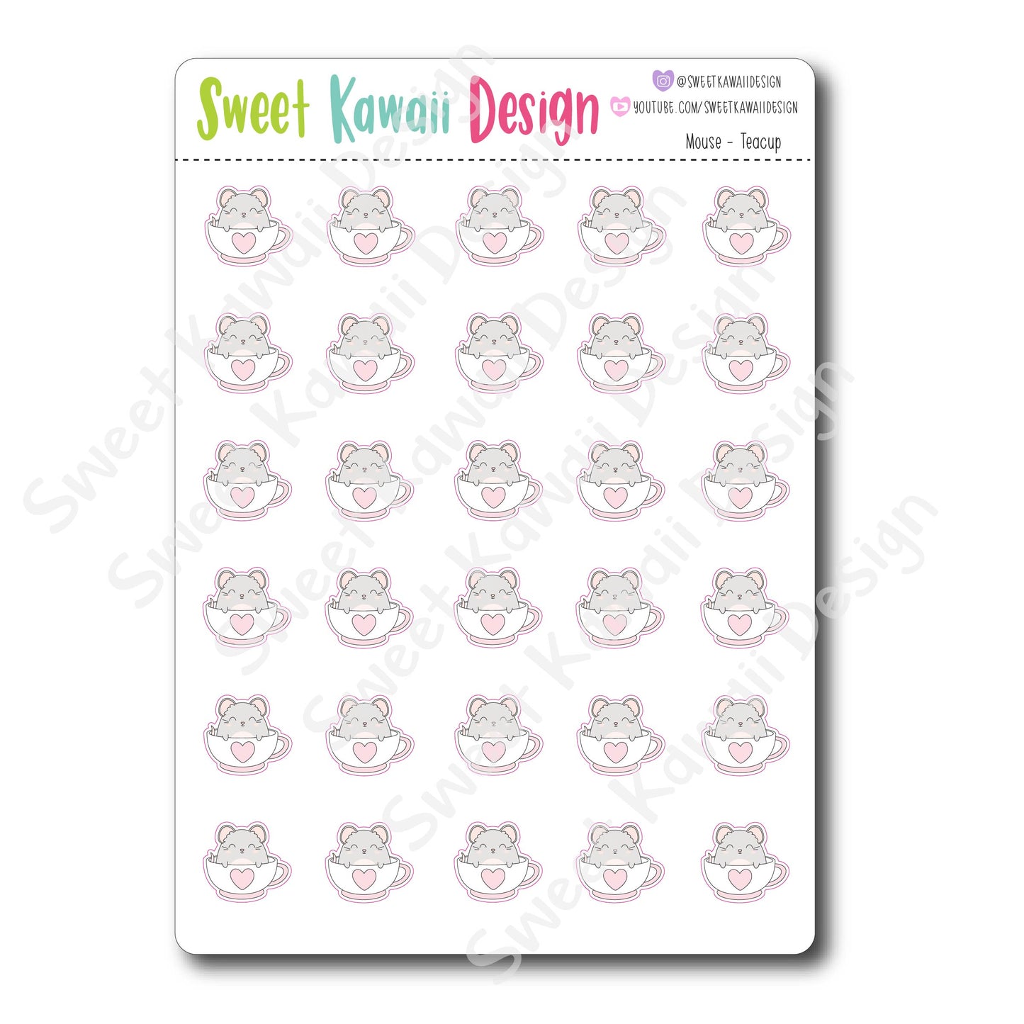 Kawaii Mouse Stickers - Tea cup