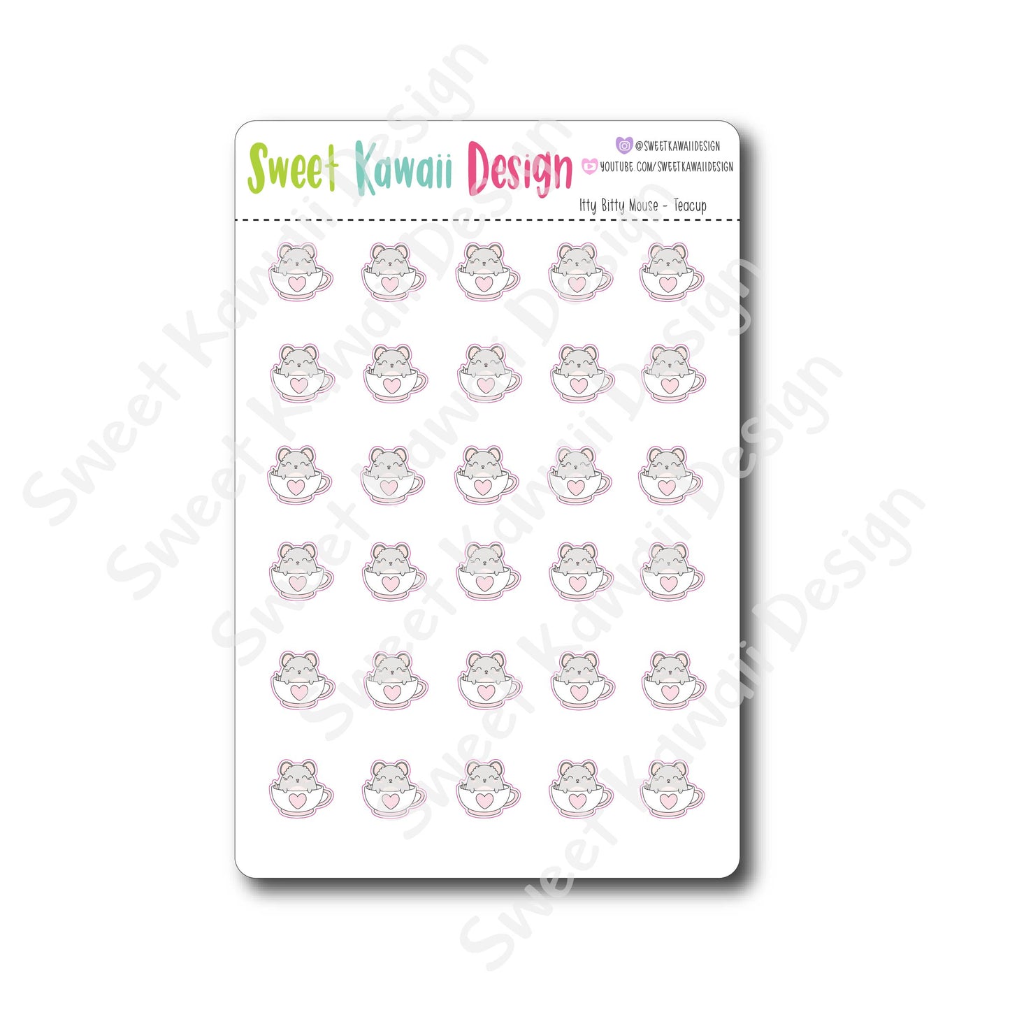 Kawaii Mouse Stickers - Tea cup