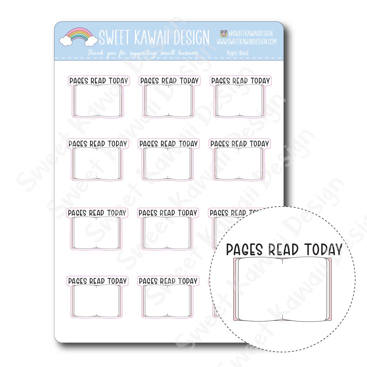 Kawaii Pages Read Stickers