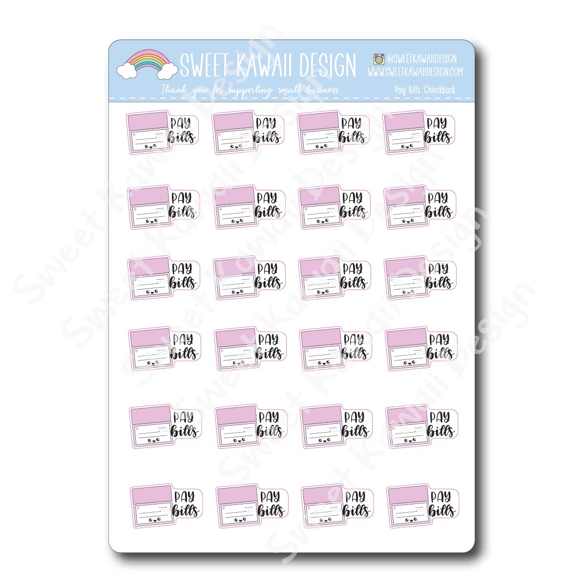 Kawaii Pay Bills Checkbook Stickers