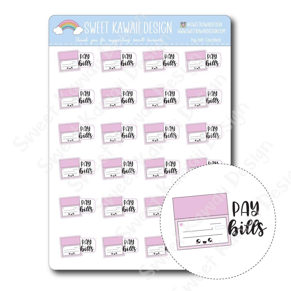 Kawaii Pay Bills Checkbook Stickers