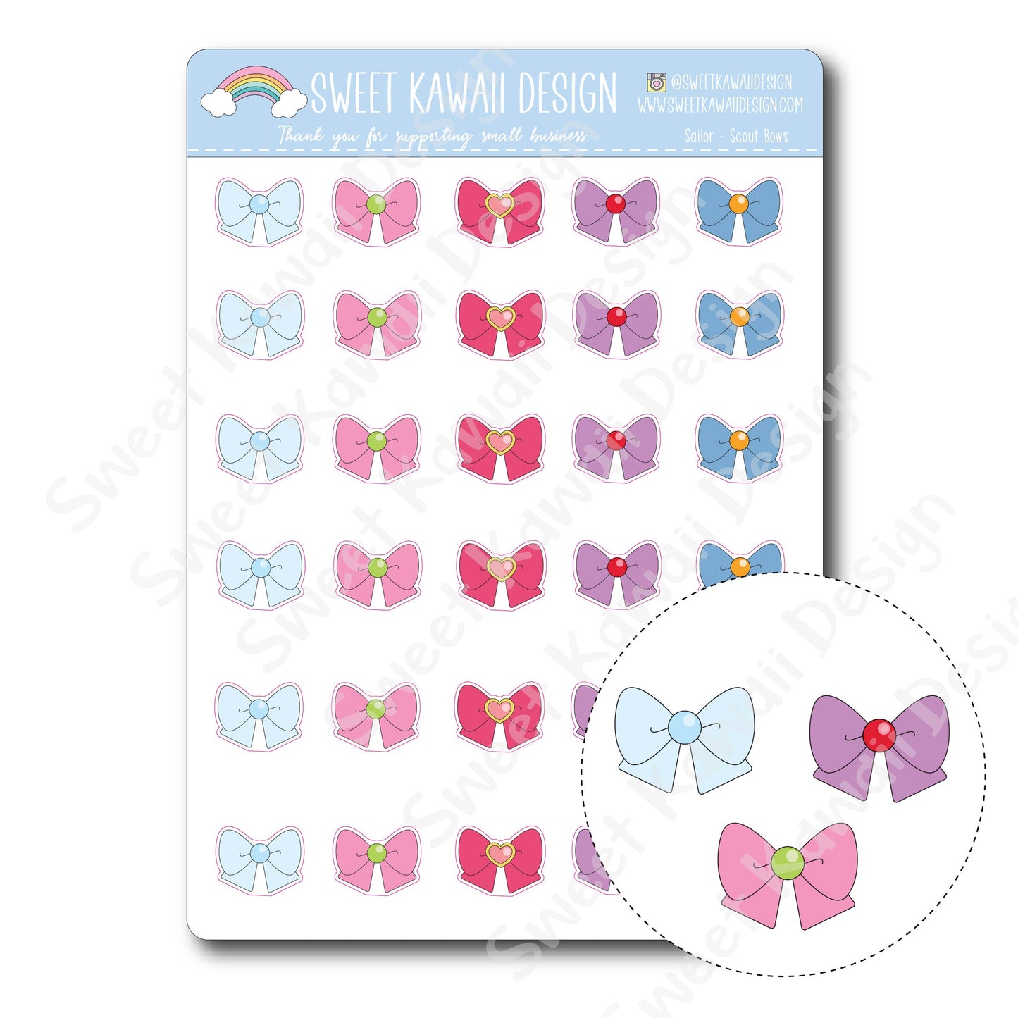 Kawaii Sailor Scout Bow Stickers