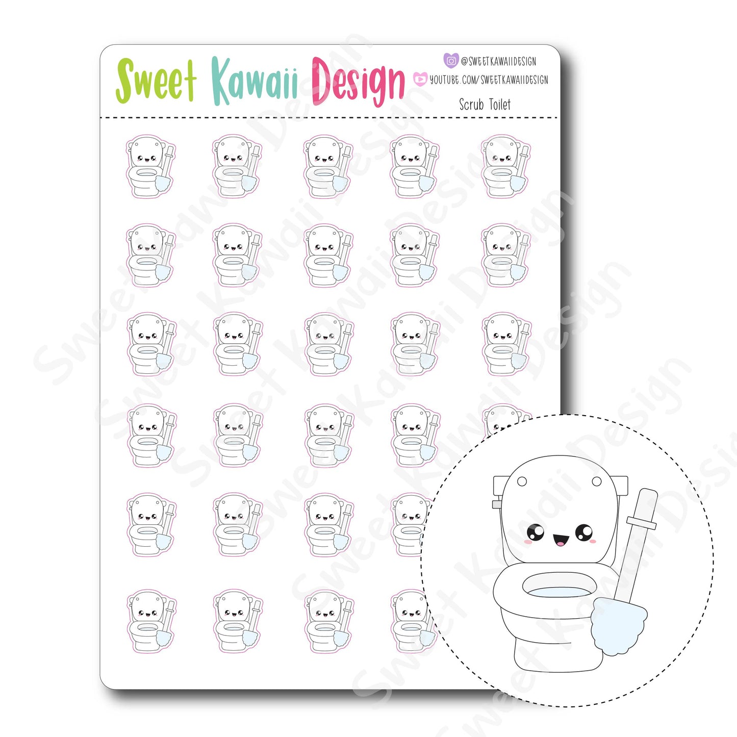 Kawaii Scrub Toilet Stickers