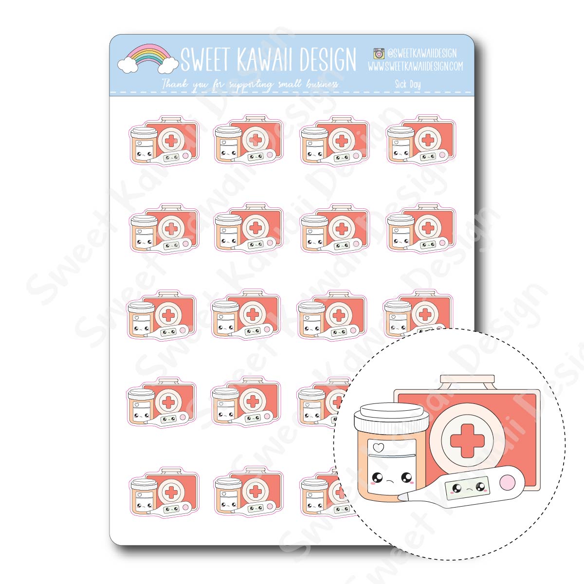 Kawaii Sick Day Stickers