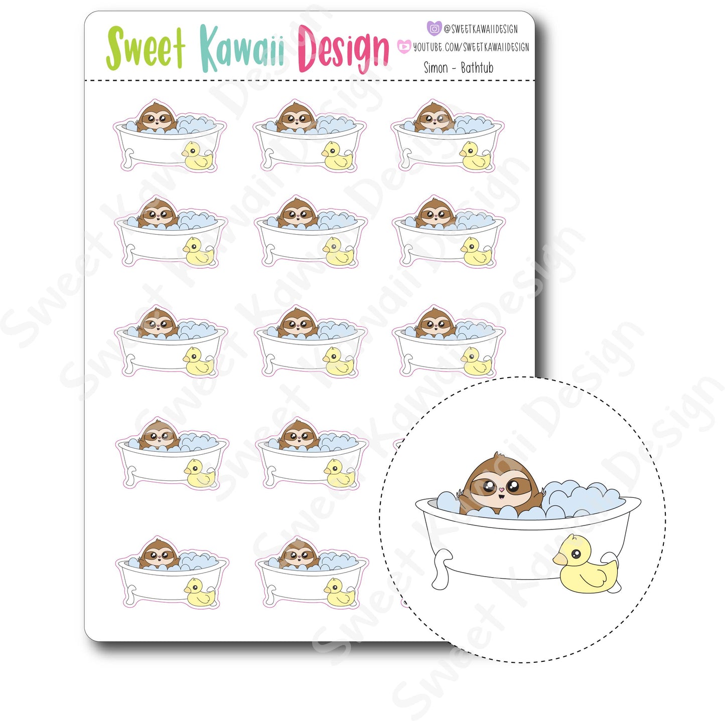 Kawaii Simon Stickers - Bathtub