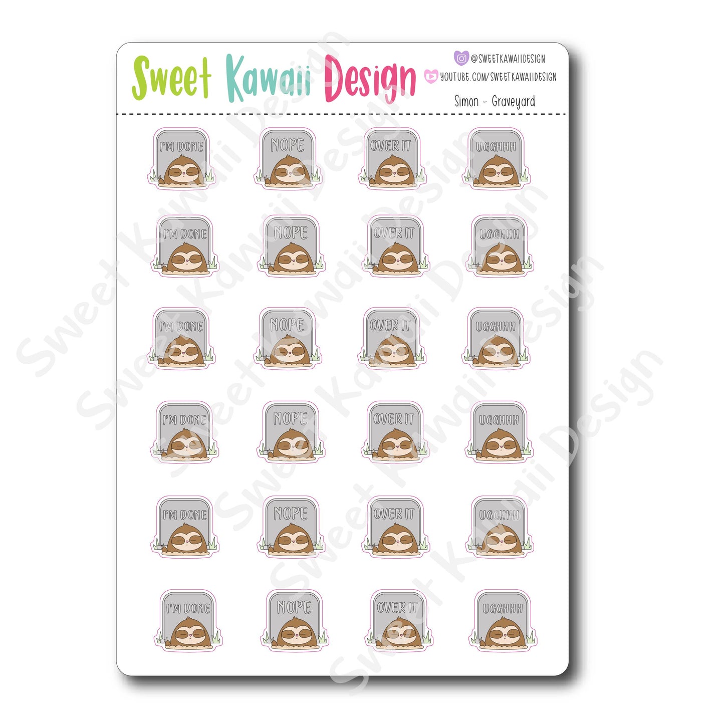 Kawaii Simon Stickers - Graveyard