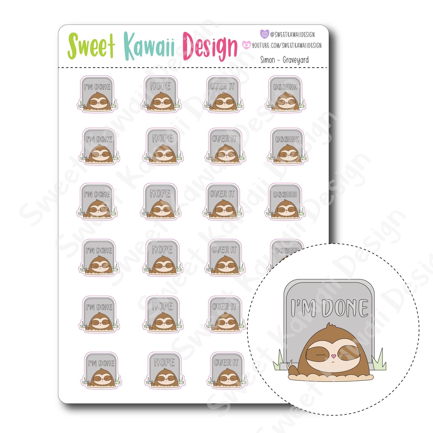 Kawaii Simon Stickers - Graveyard