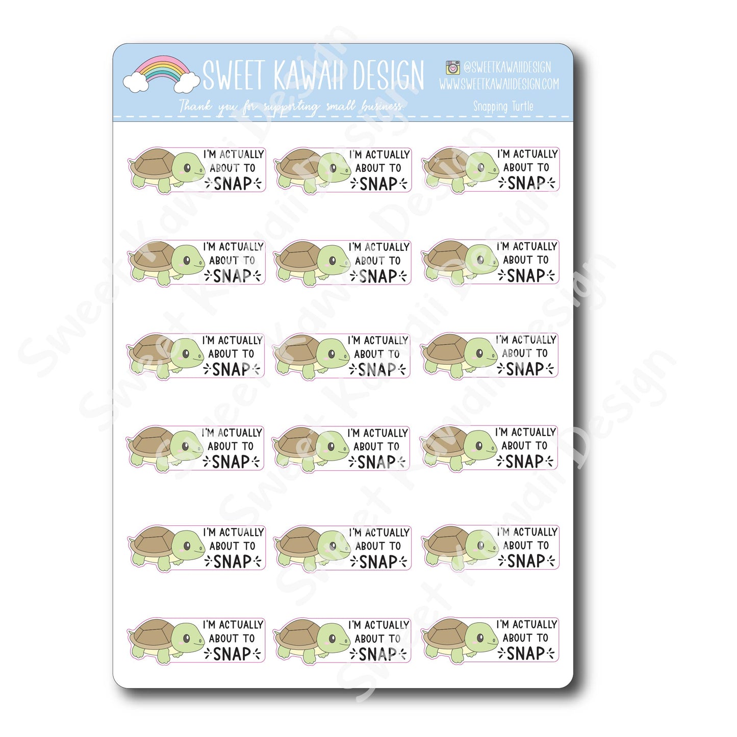 Kawaii Snapping Turtle Stickers