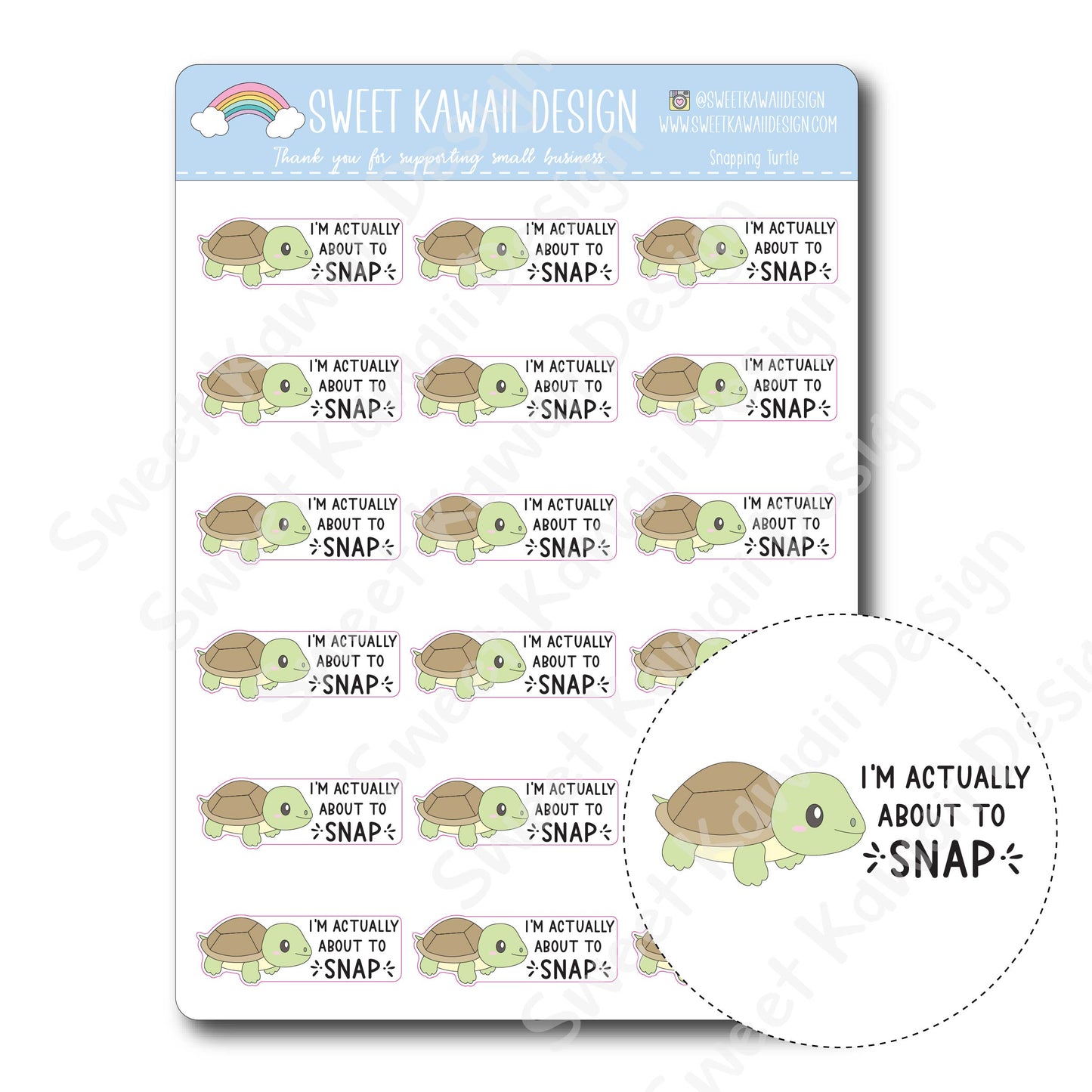 Kawaii Snapping Turtle Stickers