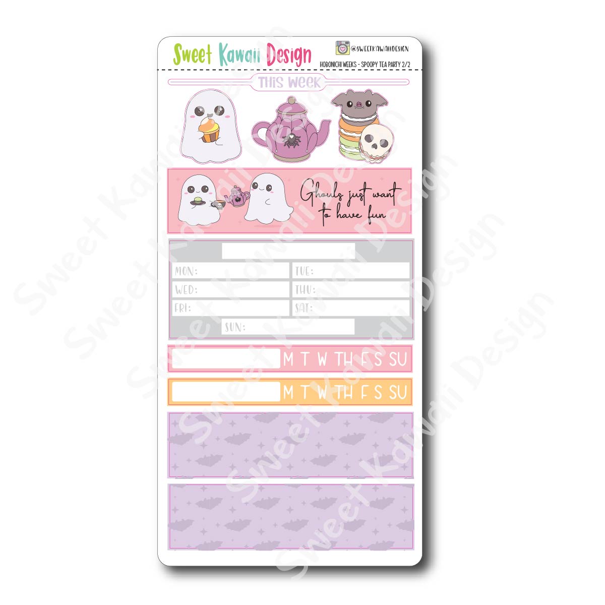 Kawaii Hobonichi Weeks Stickers - Spoopy Tea Party 22