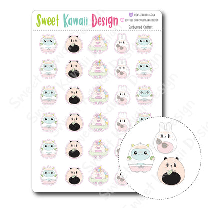 Kawaii Sunburned Critter Stickers