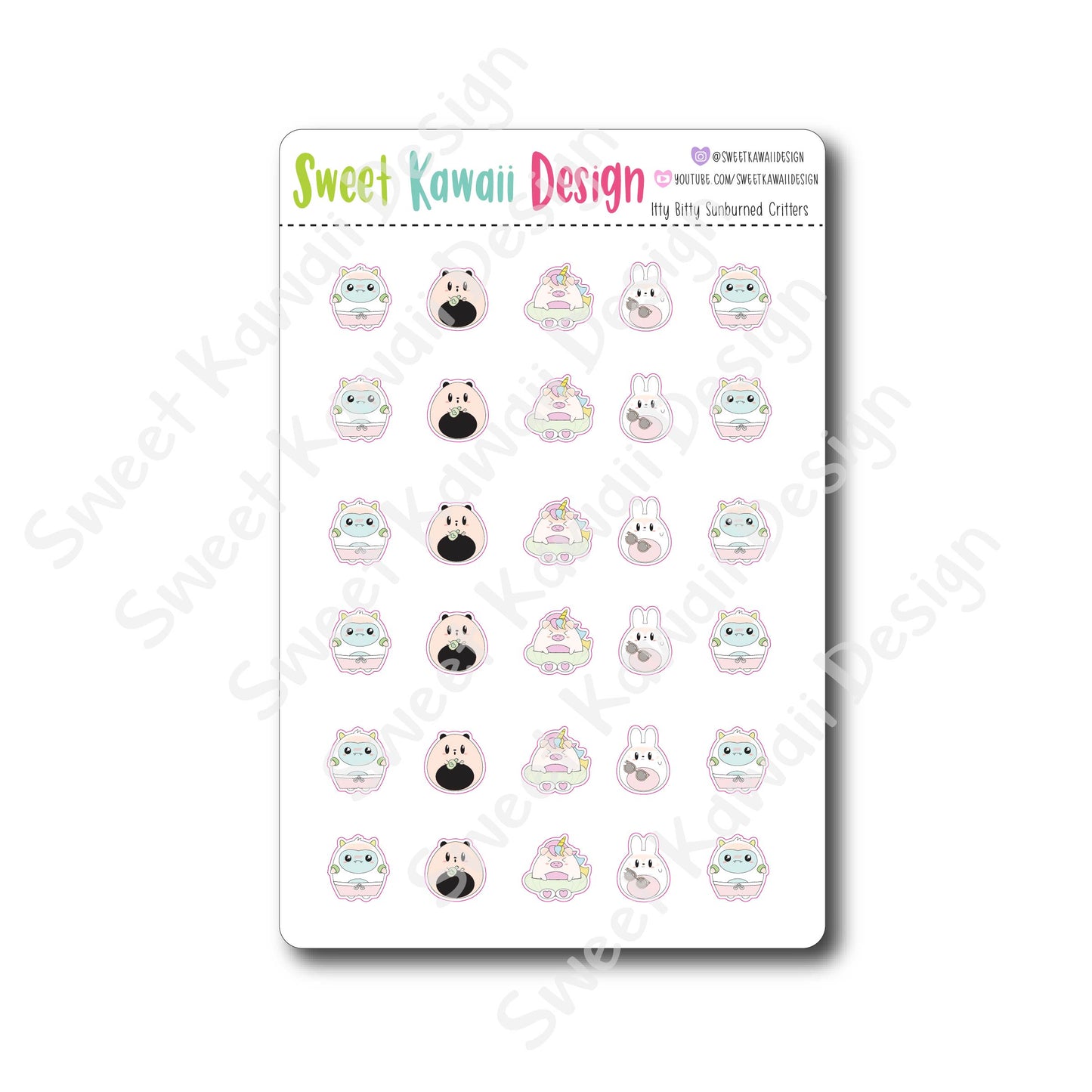 Kawaii Sunburned Critter Stickers