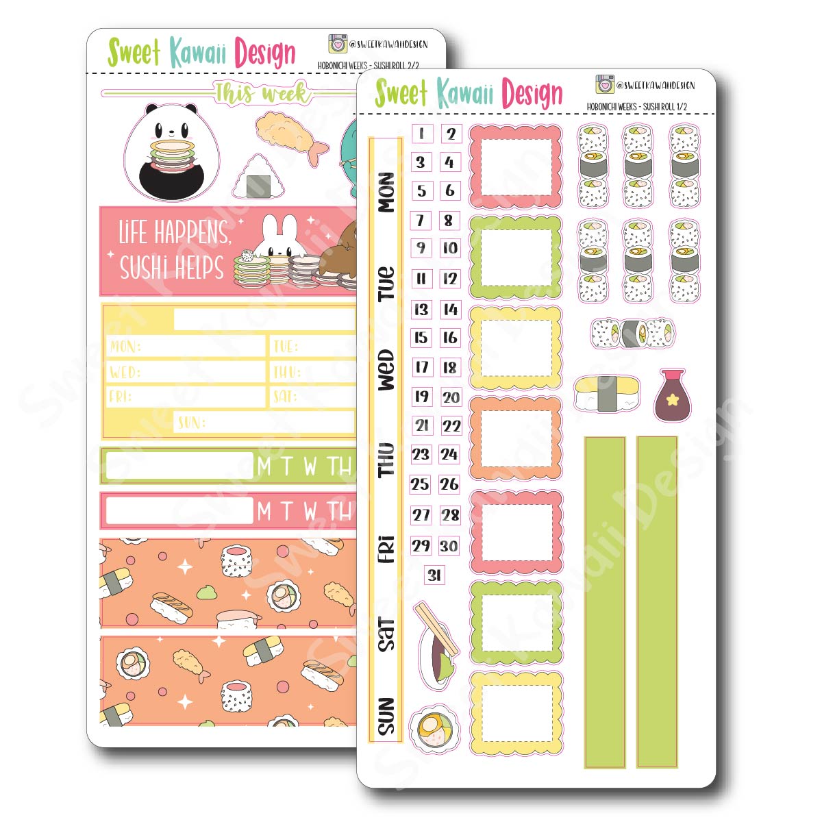 Kawaii Hobonichi Weeks Stickers - Sushi Roll