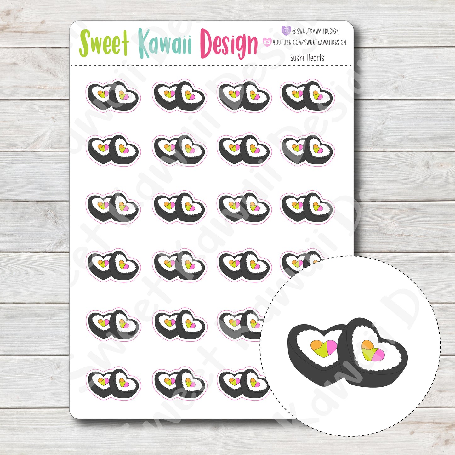 Kawaii Sushi Heart Stickers