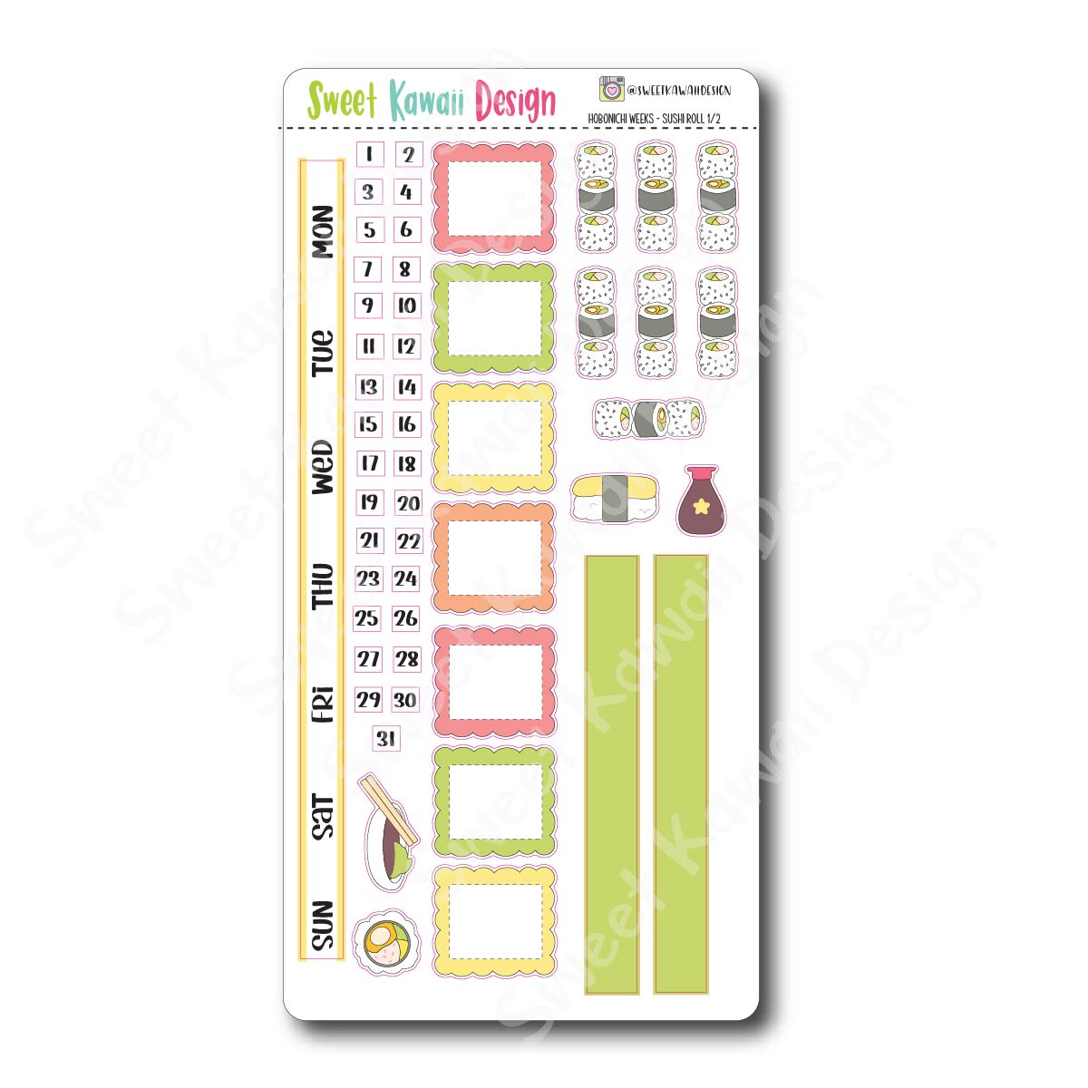 Kawaii Hobonichi Weeks Stickers - Sushi Roll