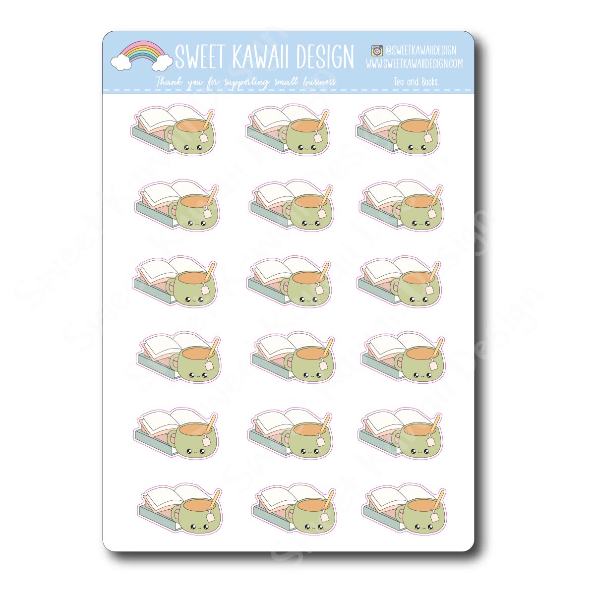 Kawaii Tea and Books Stickers