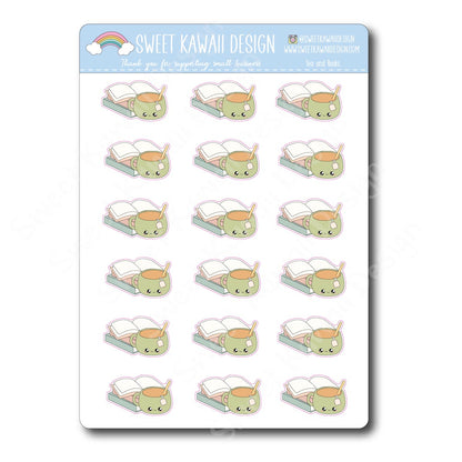 Kawaii Tea and Books Stickers