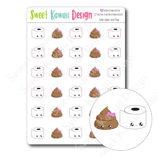 Kawaii Toilet Paper and Poop Stickers