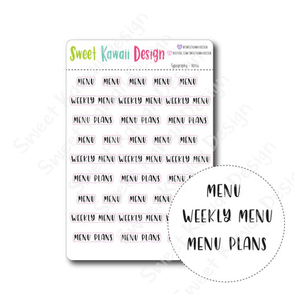 Typography Stickers - Menu