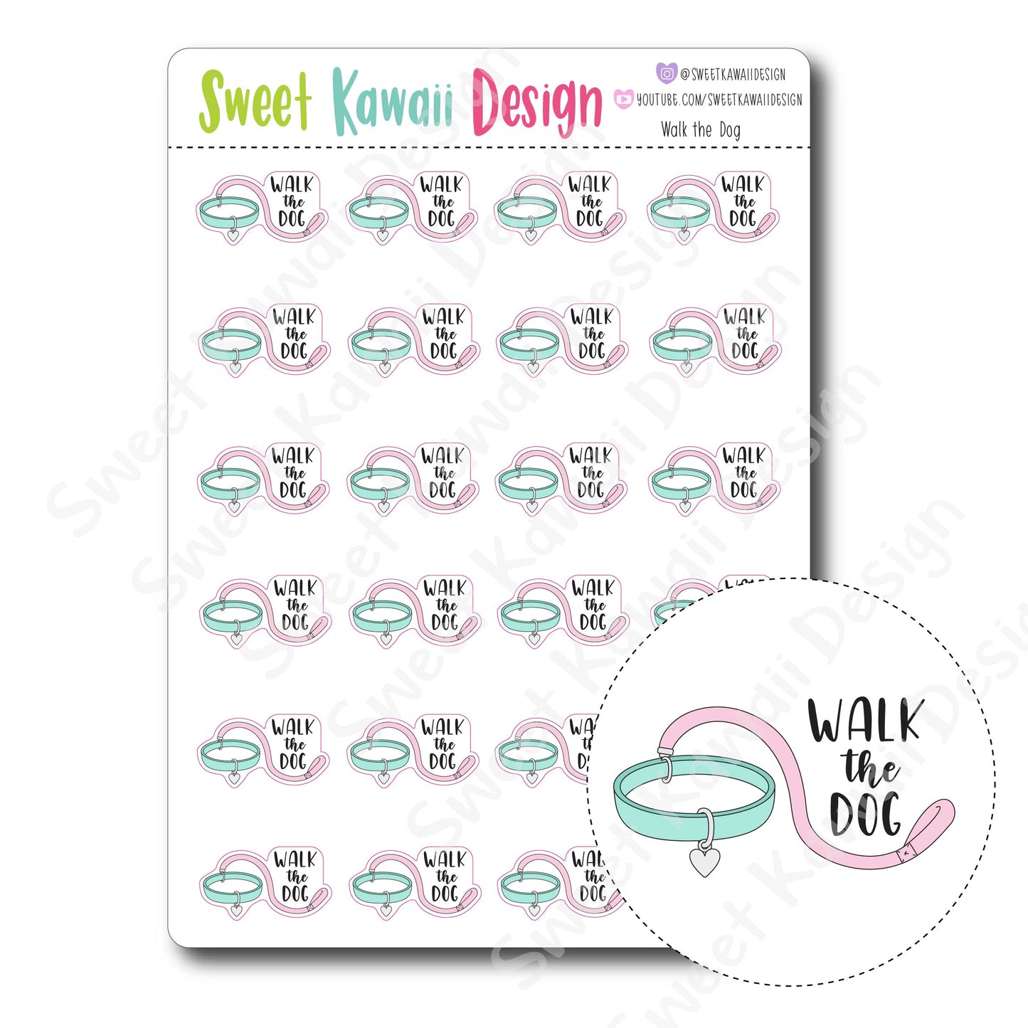 Kawaii Walk the Dog Stickers