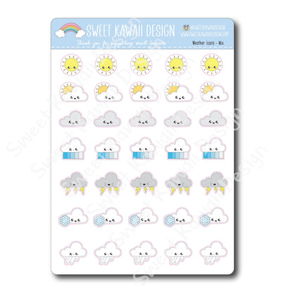 Kawaii Weather Stickers - Choose your sheet!