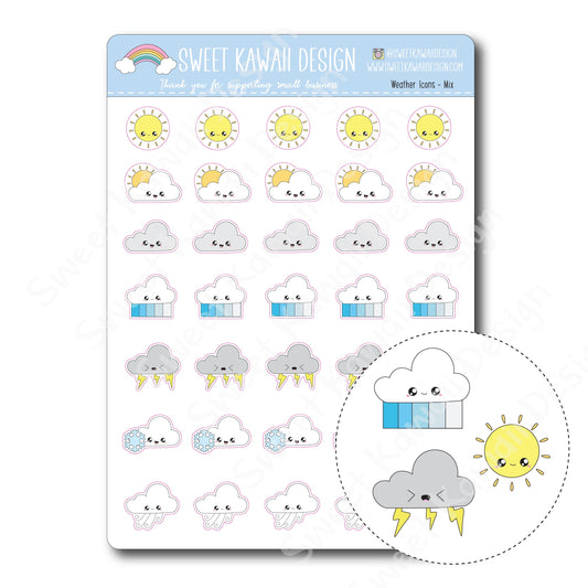 Kawaii Weather Stickers - Choose your sheet!