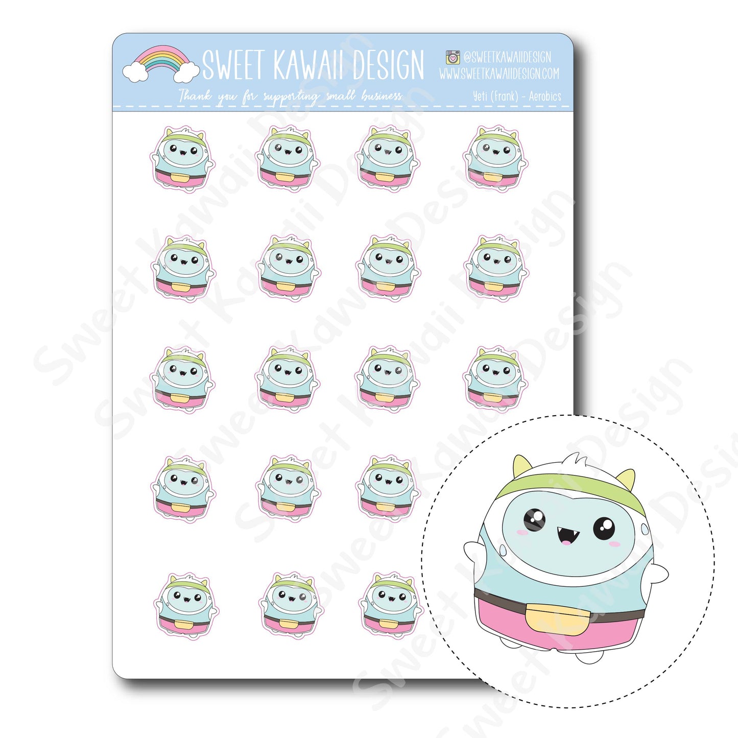 Kawaii Yeti (Frank) Stickers - Aerobics